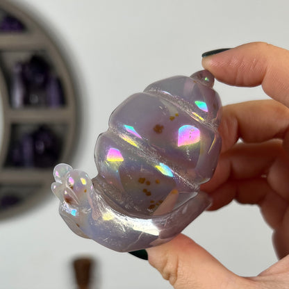Rainbow Aura Druzy Agate Snail