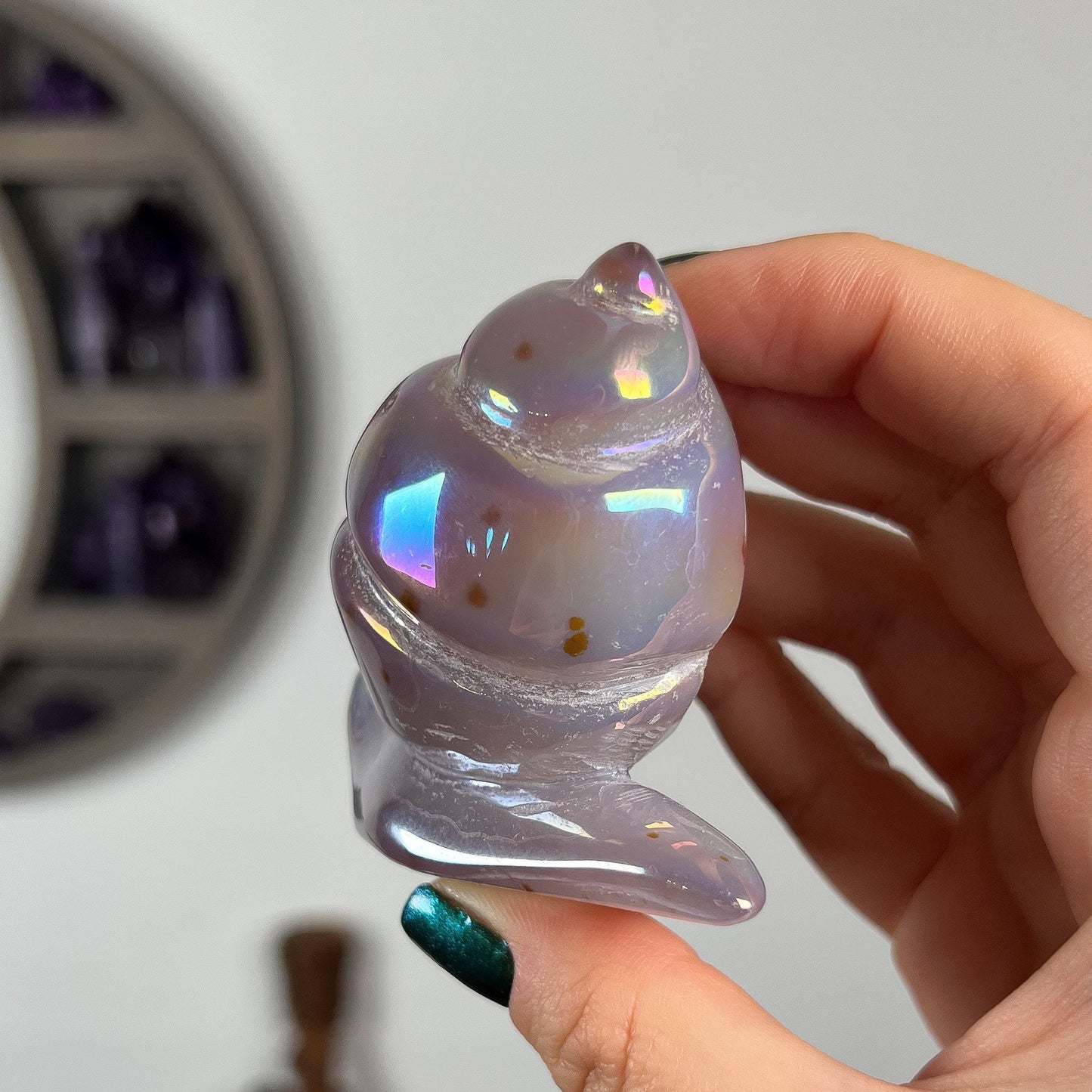 Rainbow Aura Druzy Agate Snail