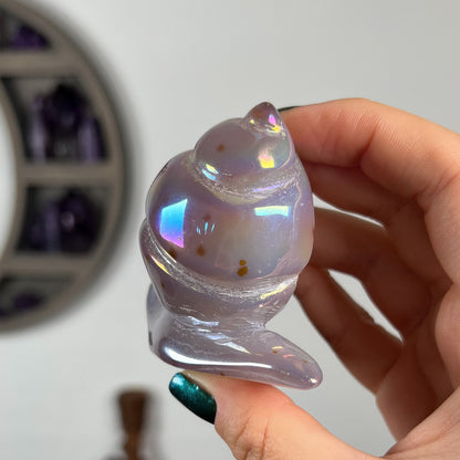 Rainbow Aura Druzy Agate Snail