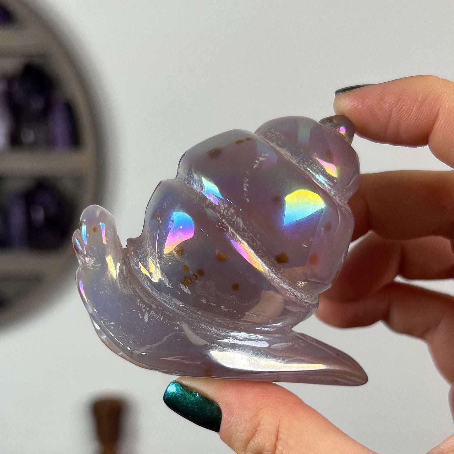Rainbow Aura Druzy Agate Snail