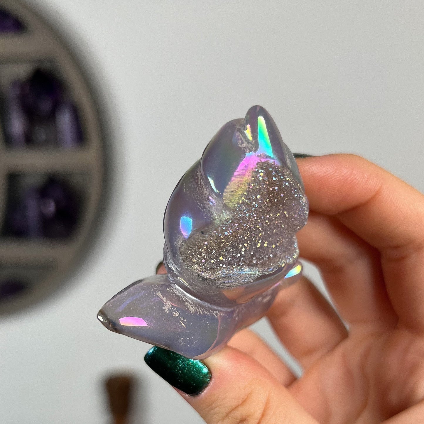 Rainbow Aura Druzy Agate Snail