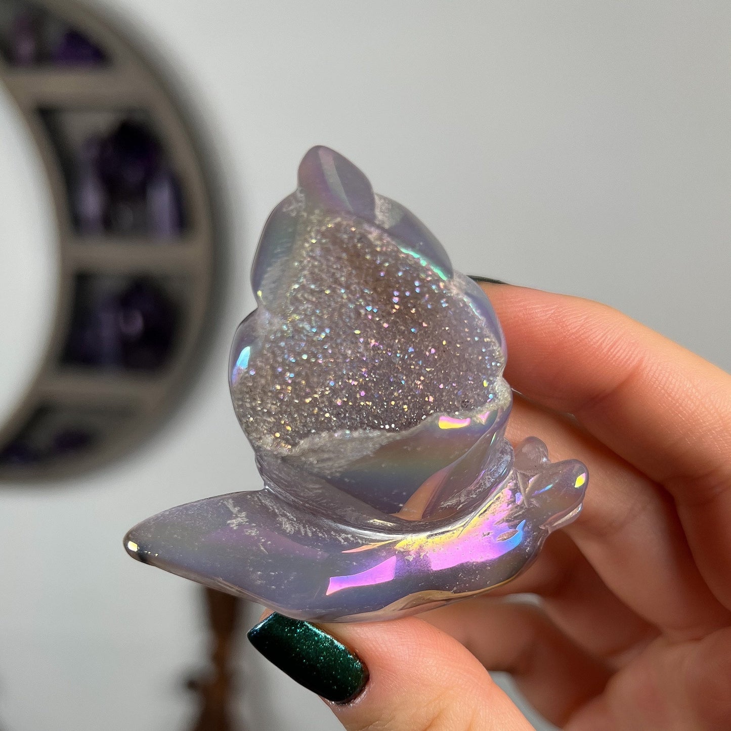 Rainbow Aura Druzy Agate Snail