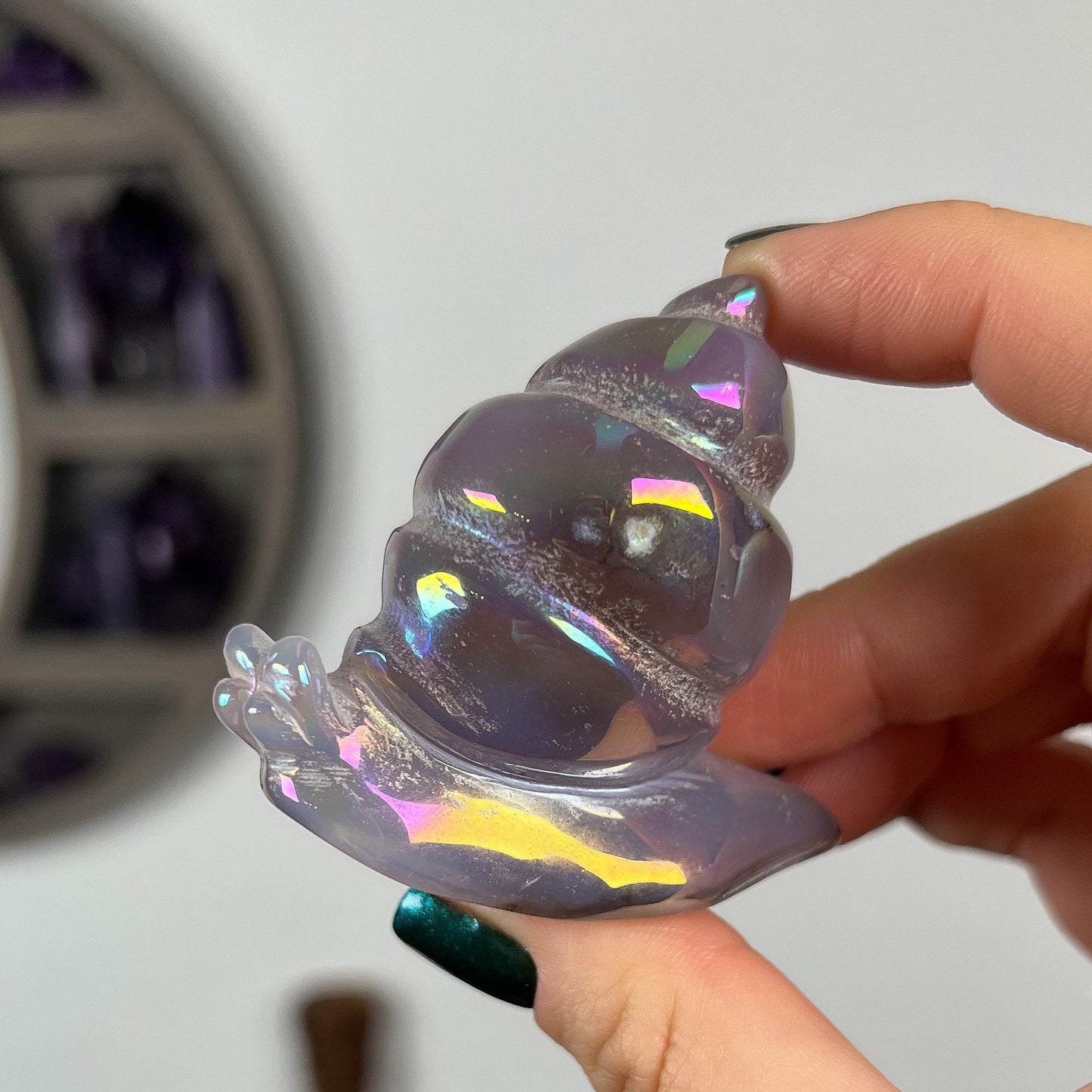 Rainbow Aura Druzy Agate Snail