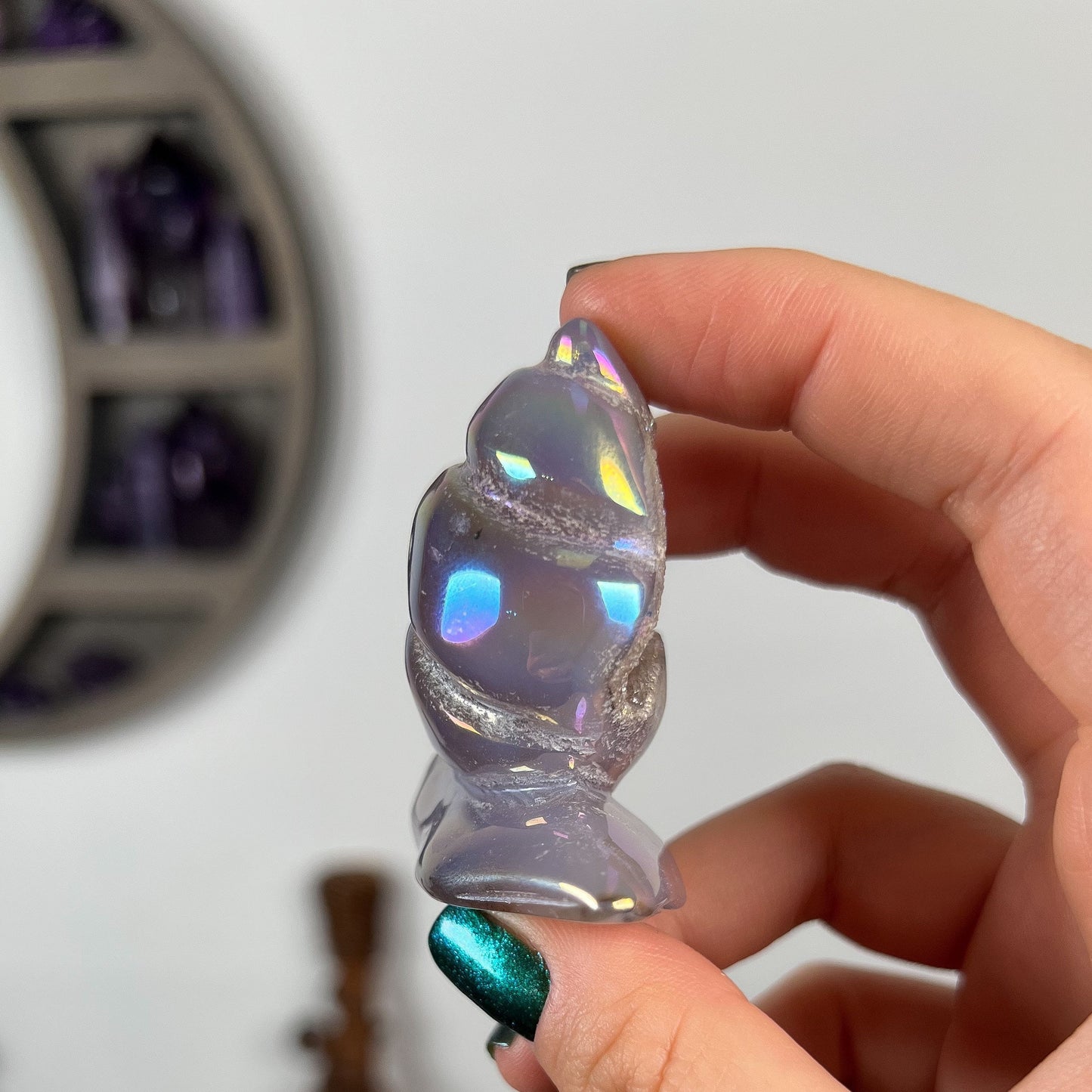 Rainbow Aura Druzy Agate Snail