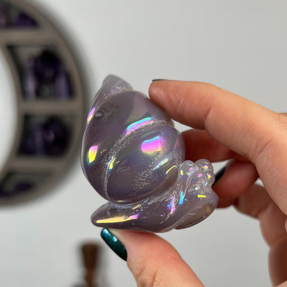 Rainbow Aura Druzy Agate Snail