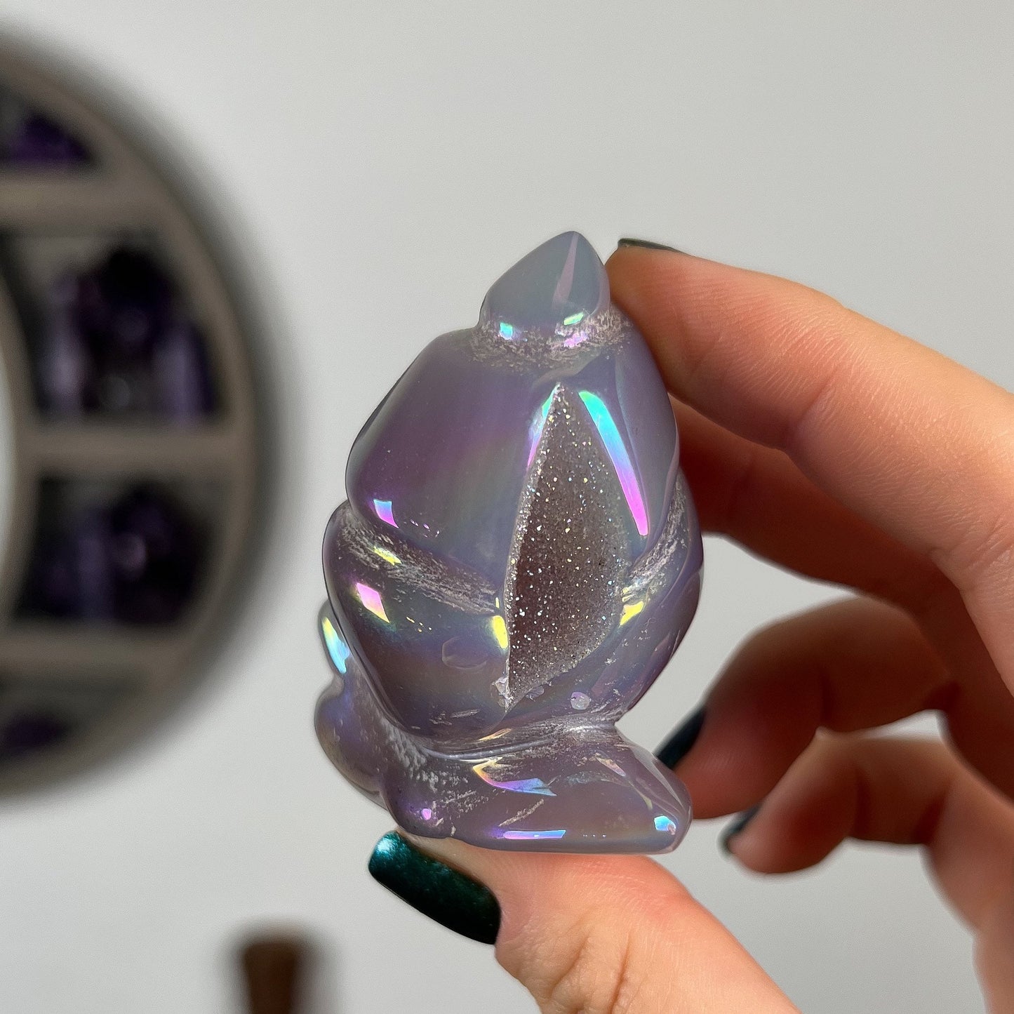 Rainbow Aura Druzy Agate Snail
