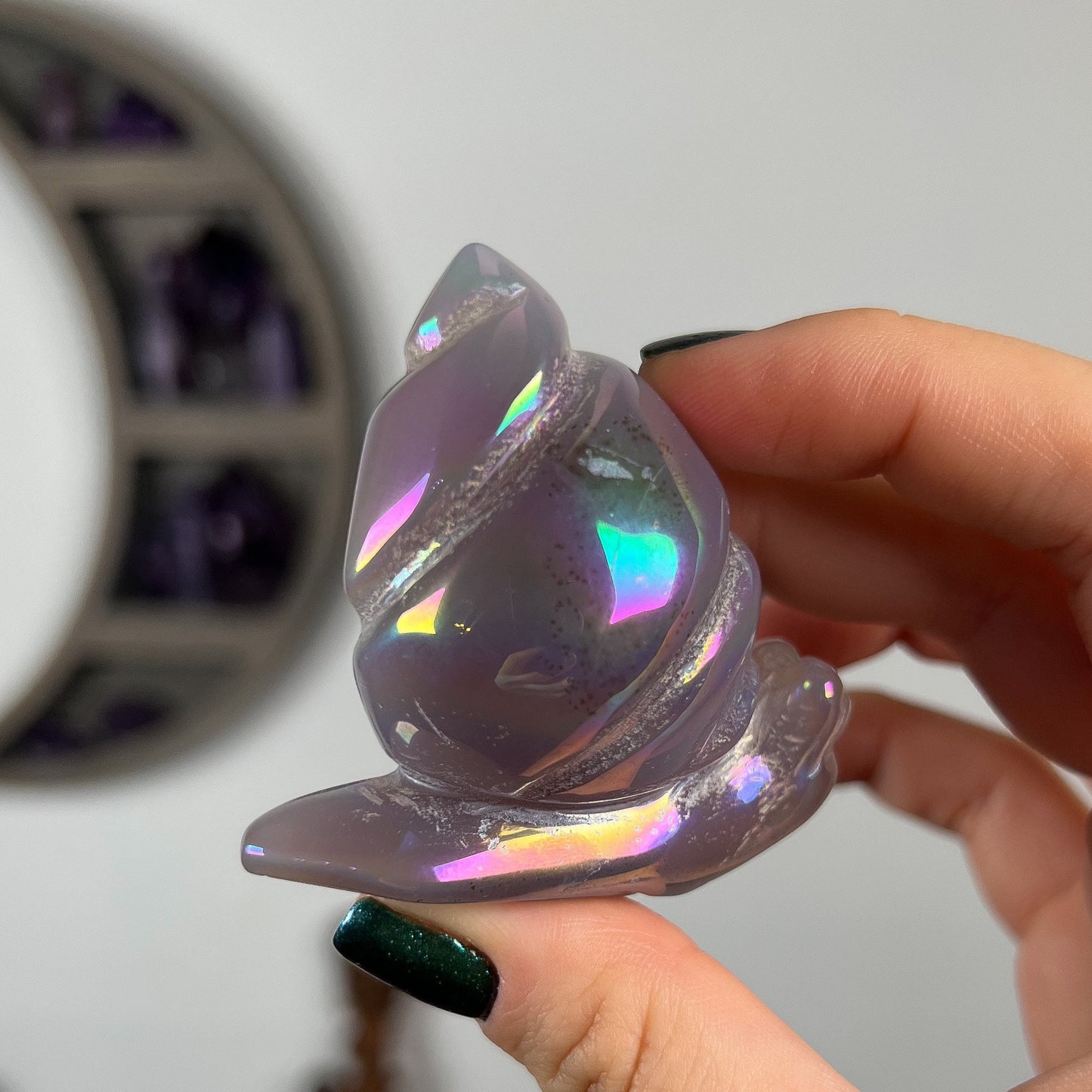 Rainbow Aura Druzy Agate Snail
