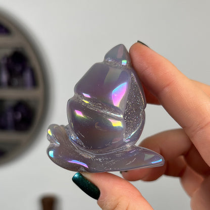 Rainbow Aura Druzy Agate Snail