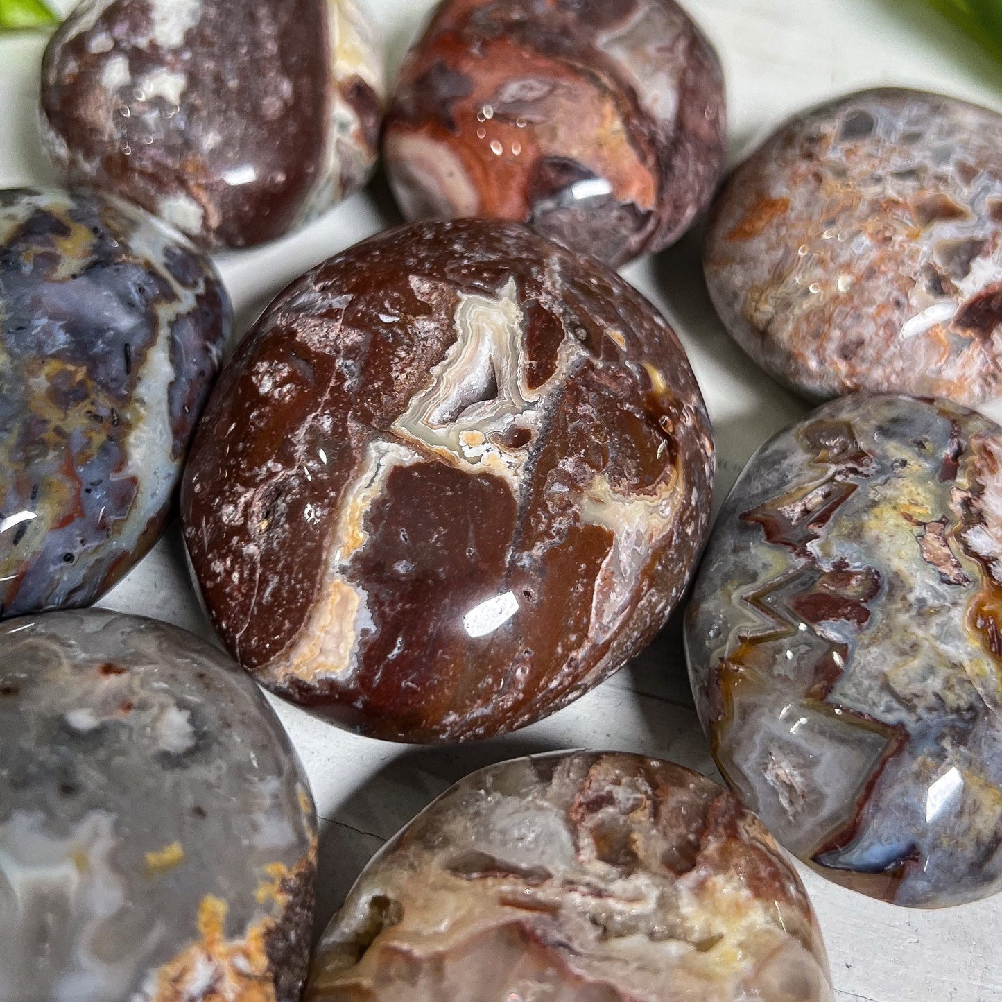 Crazy Lace Agate Palm Stones