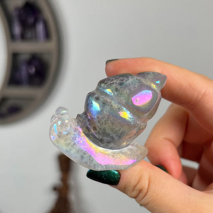 Rainbow Aura Druzy Agate Snail
