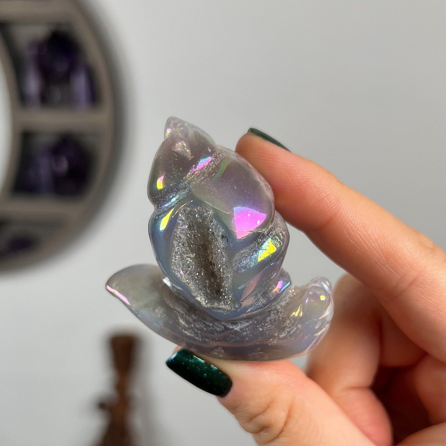 Rainbow Aura Druzy Agate Snail