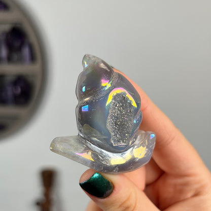 Rainbow Aura Druzy Agate Snail