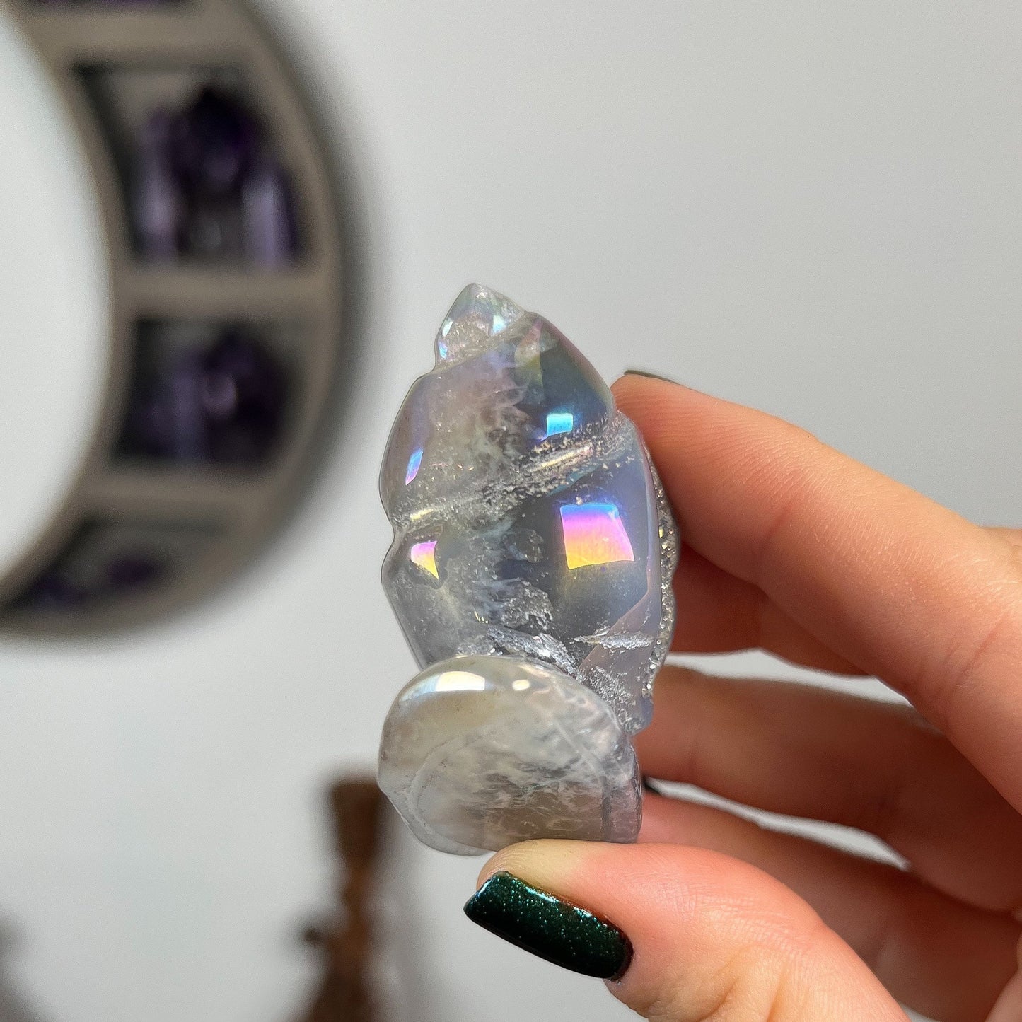 Rainbow Aura Druzy Agate Snail