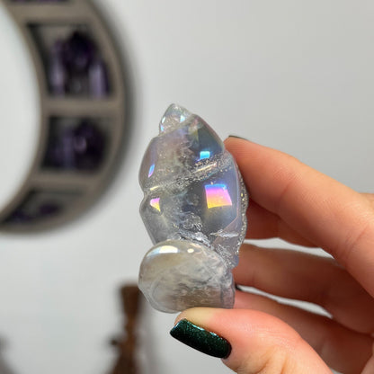 Rainbow Aura Druzy Agate Snail