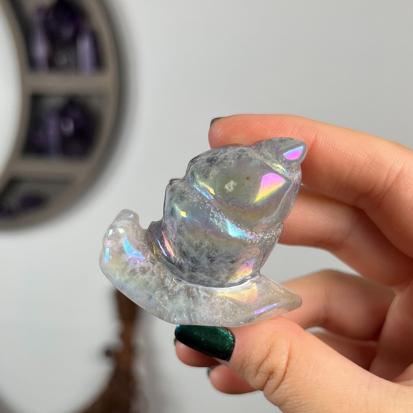 Rainbow Aura Druzy Agate Snail