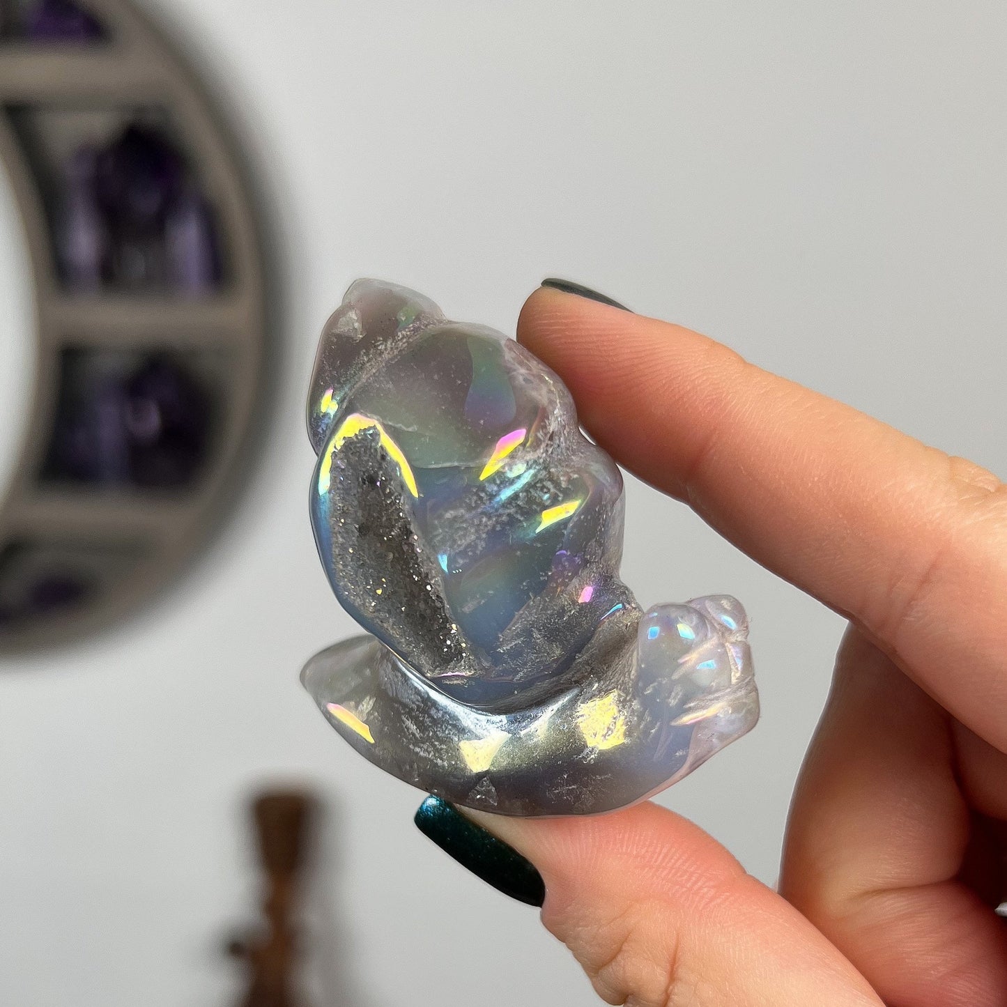 Rainbow Aura Druzy Agate Snail
