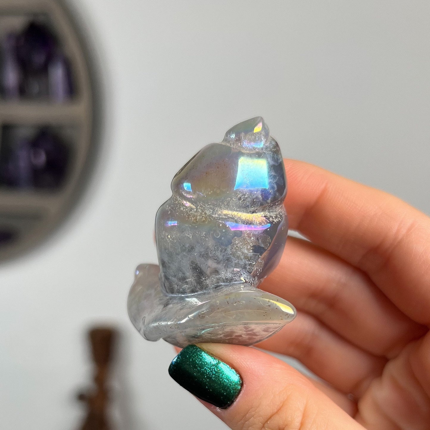 Rainbow Aura Druzy Agate Snail