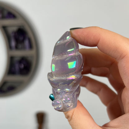 Rainbow Aura Druzy Agate Snail