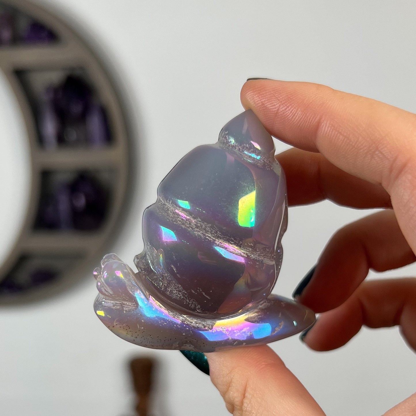 Rainbow Aura Druzy Agate Snail