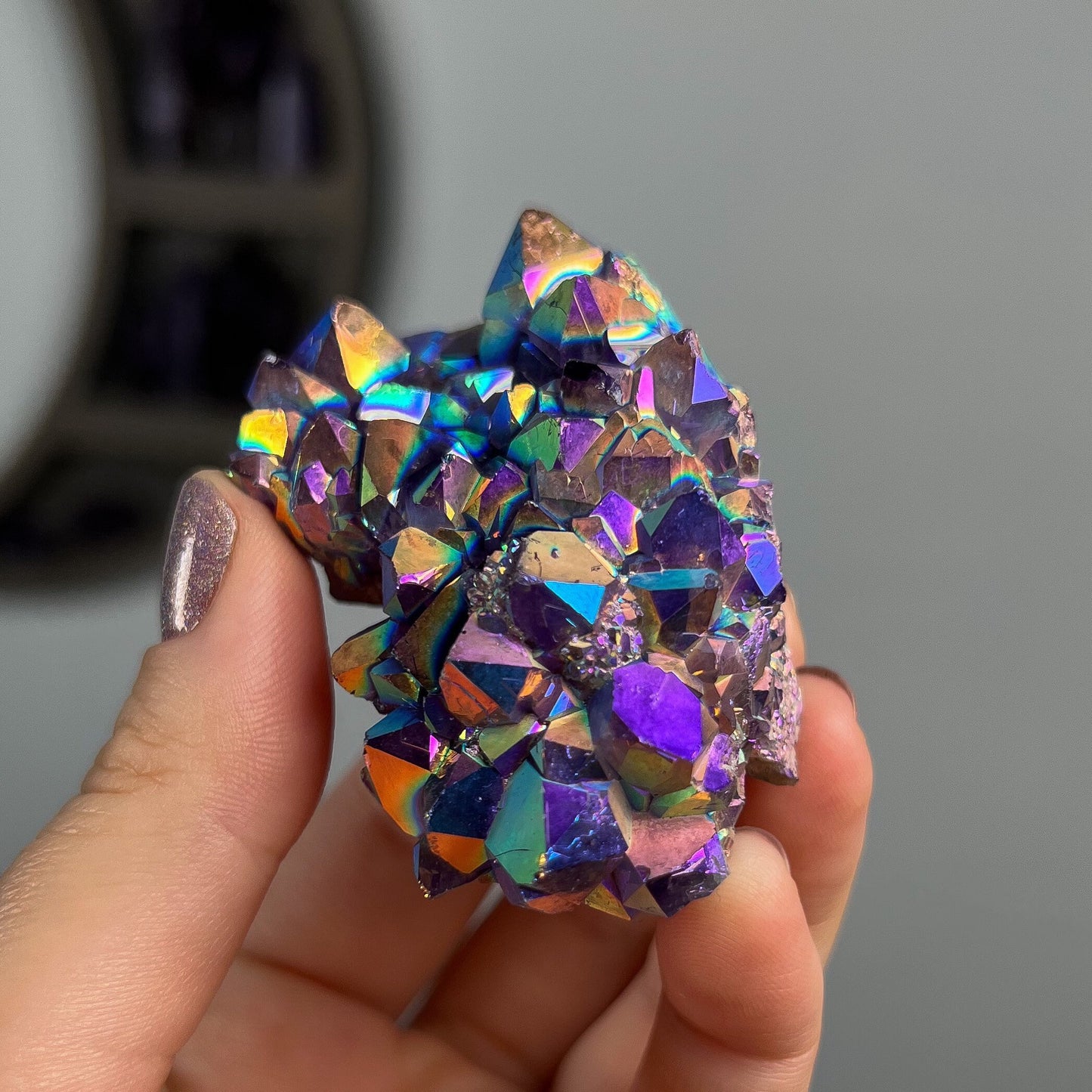 Rainbow Aura Amethyst Cluster