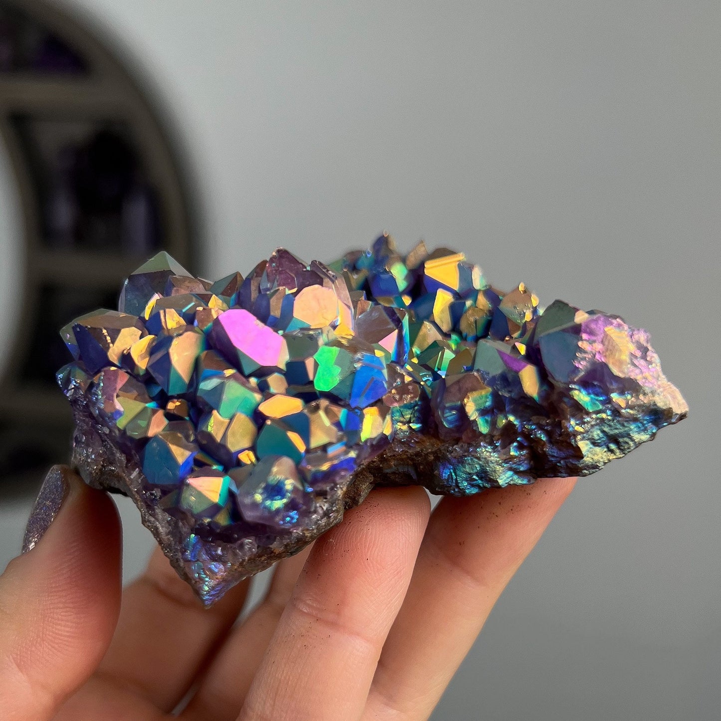 Rainbow Aura Amethyst Cluster