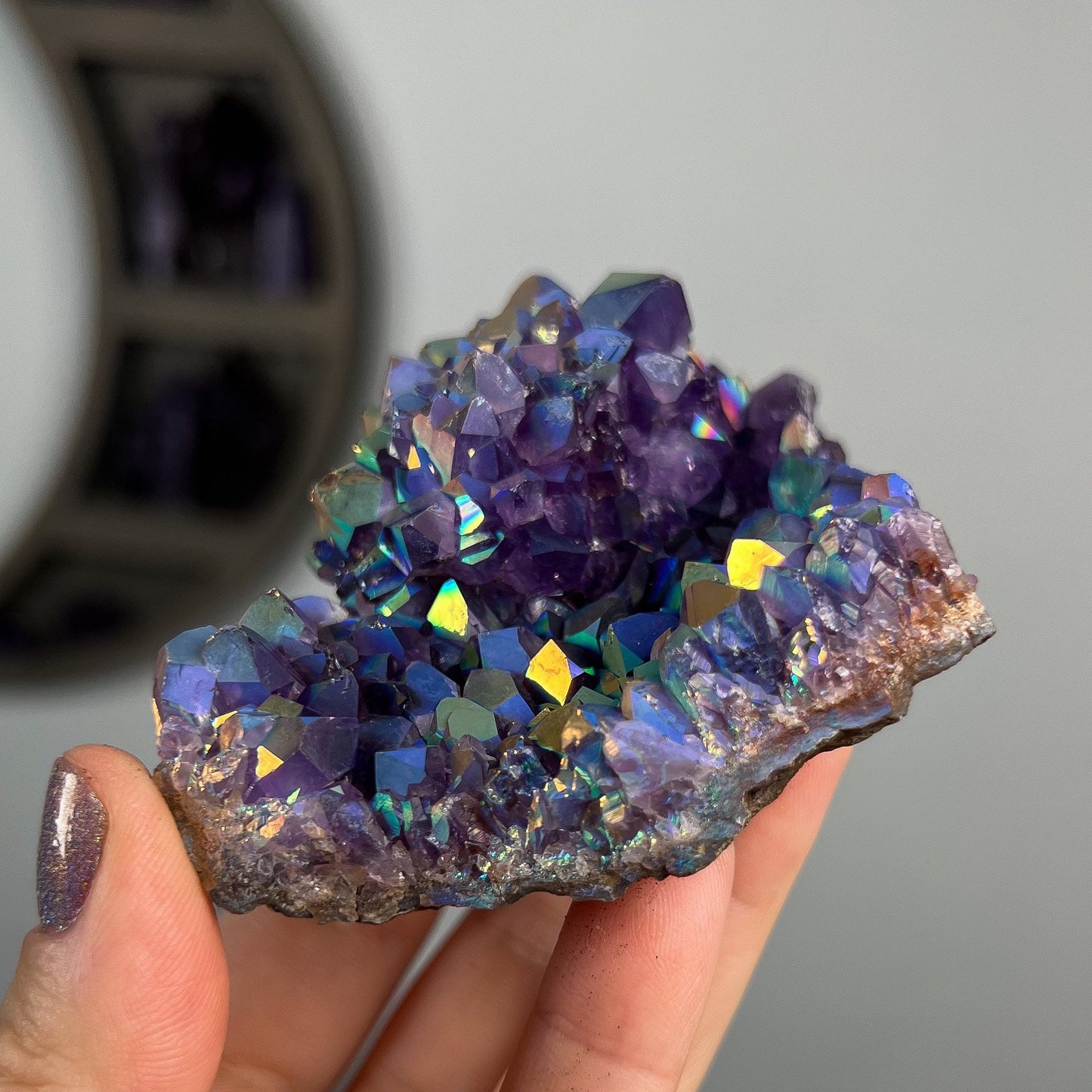 Rainbow Aura Amethyst Cluster