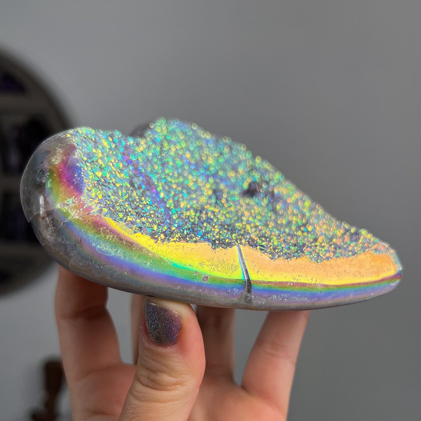 Rainbow Aura Amethyst Heart