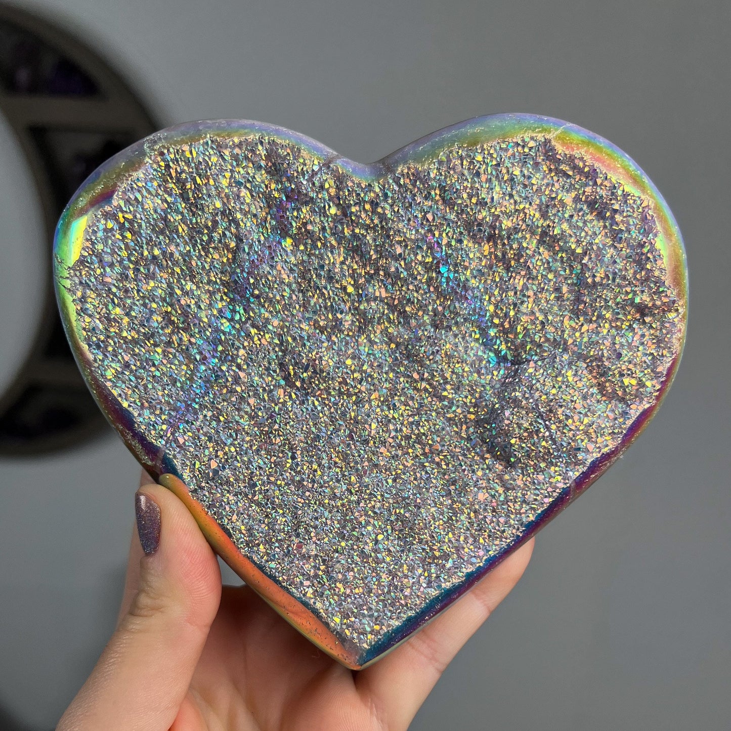 Rainbow Aura Amethyst Heart