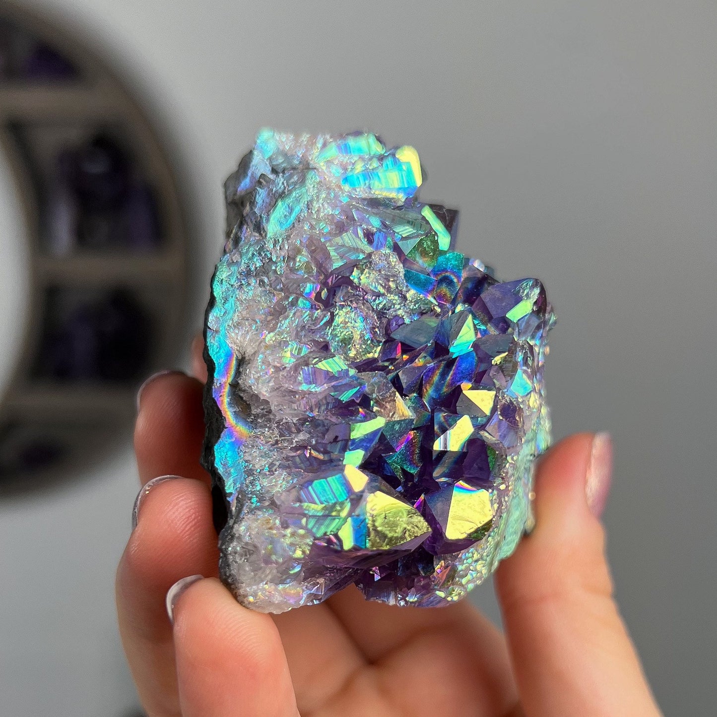 Rainbow Aura Amethyst Cluster