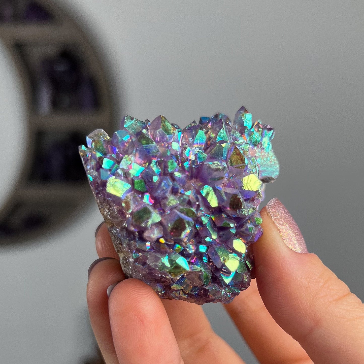 Rainbow Aura Amethyst Cluster