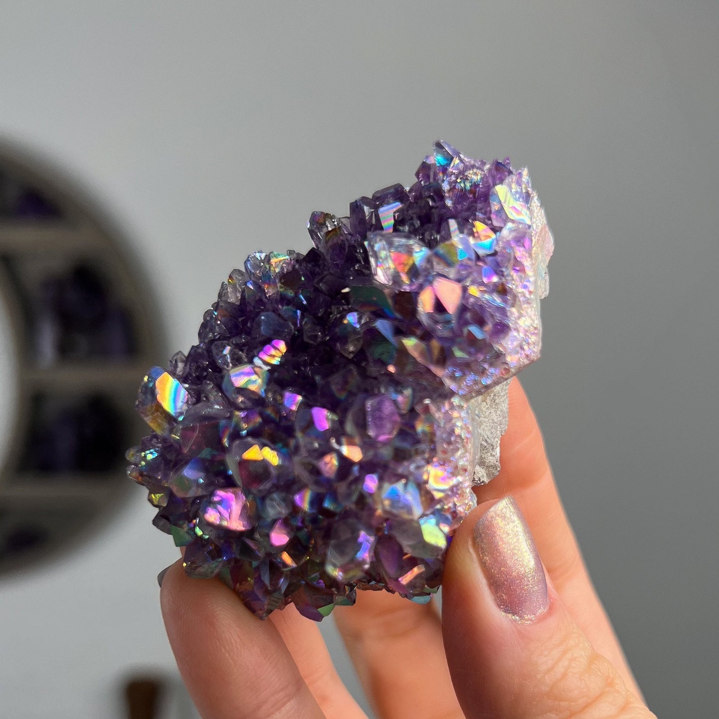Rainbow Aura Amethyst Cluster