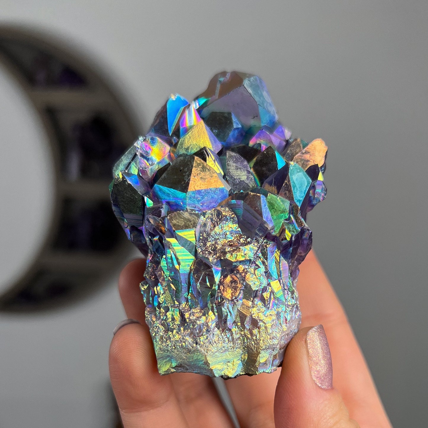 Rainbow Aura Amethyst Cluster