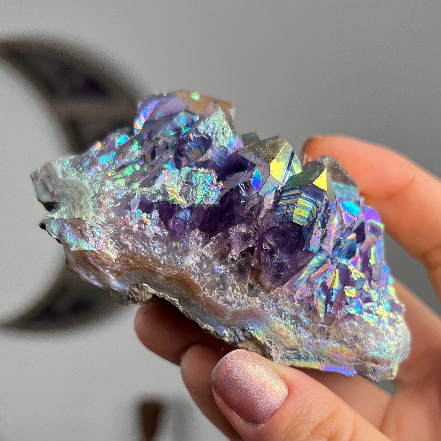 Rainbow Aura Amethyst Cluster