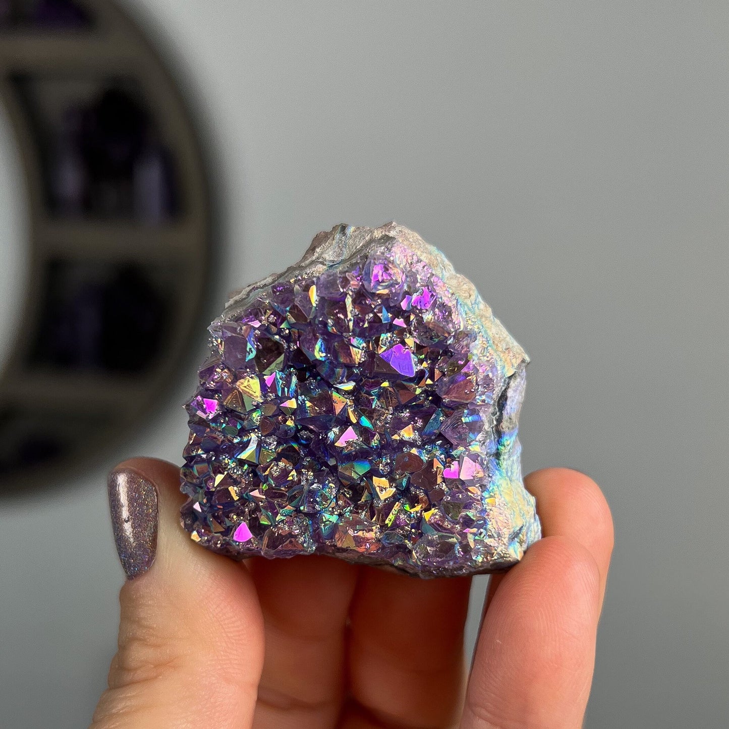 Rainbow Aura Amethyst Cluster