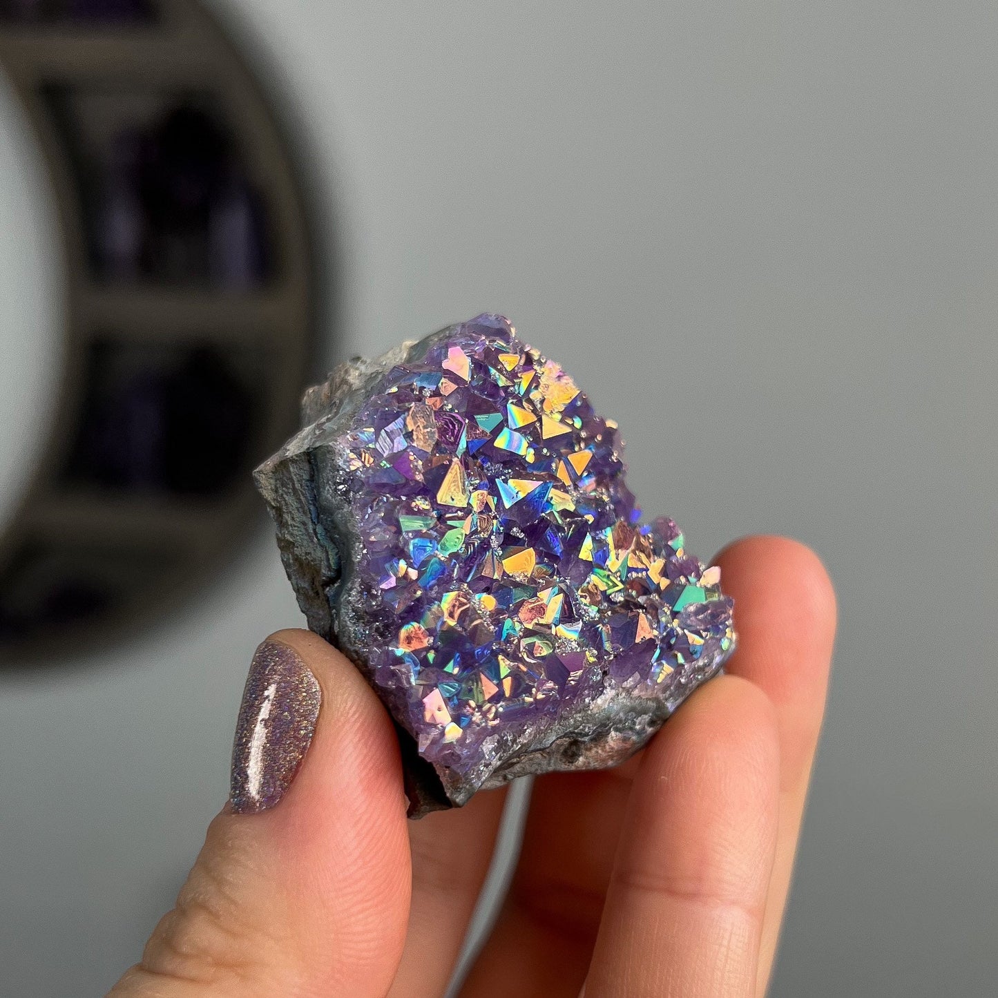 Rainbow Aura Amethyst Cluster