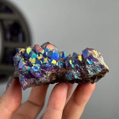 Rainbow Aura Amethyst Cluster