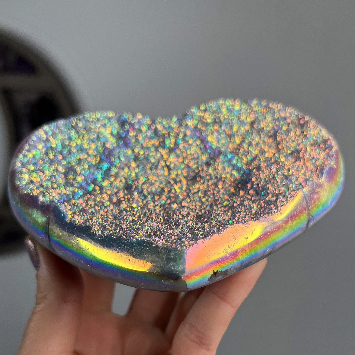 Rainbow Aura Amethyst Heart