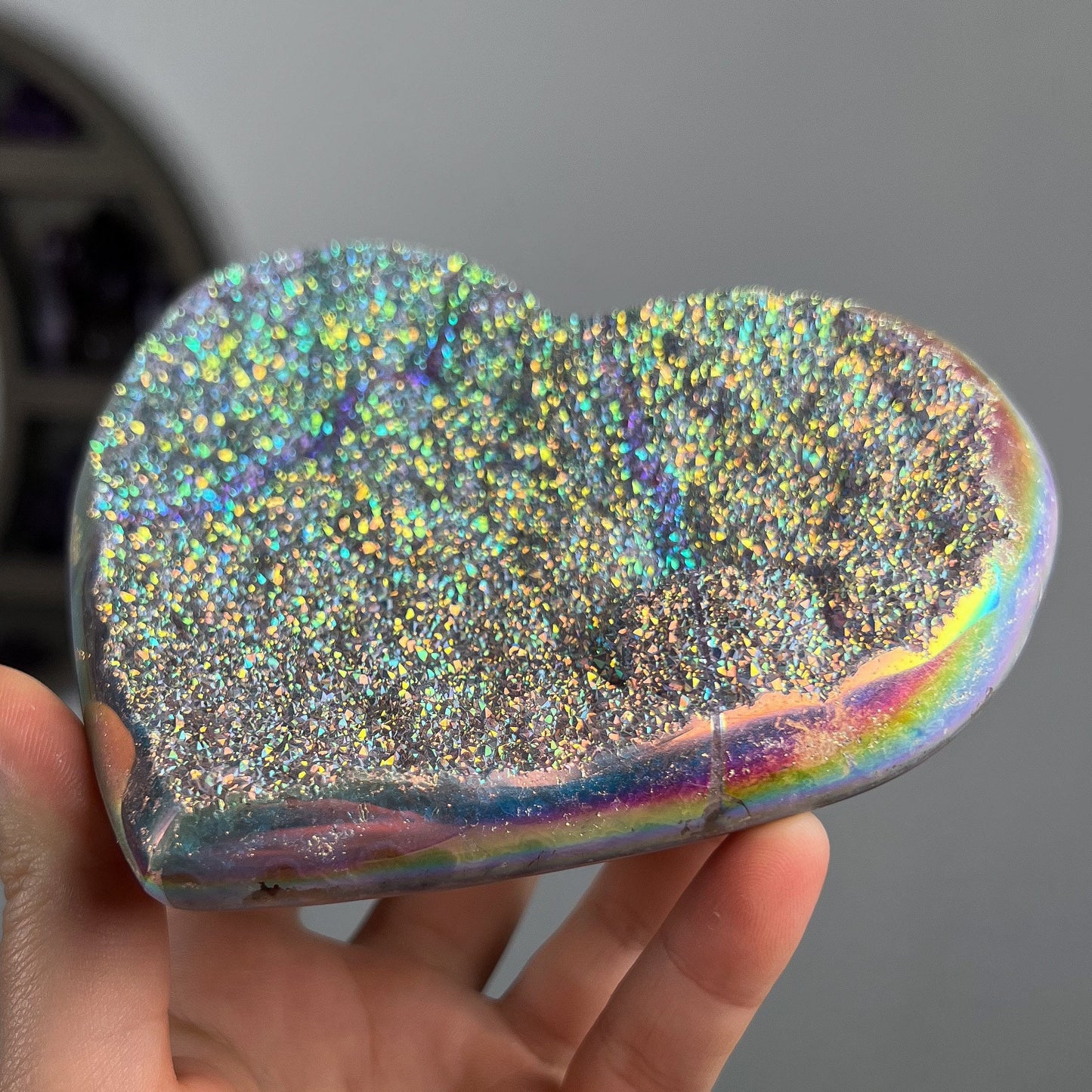 Rainbow Aura Amethyst Heart