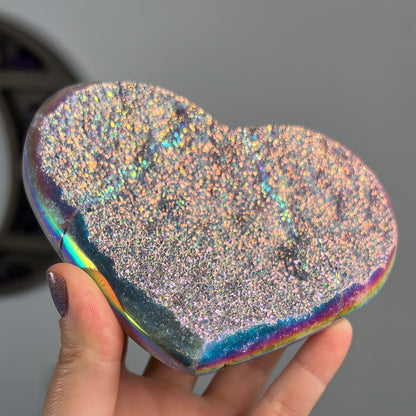 Rainbow Aura Amethyst Heart