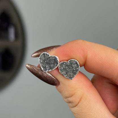Rainbow Amethyst Heart Stud Earrings