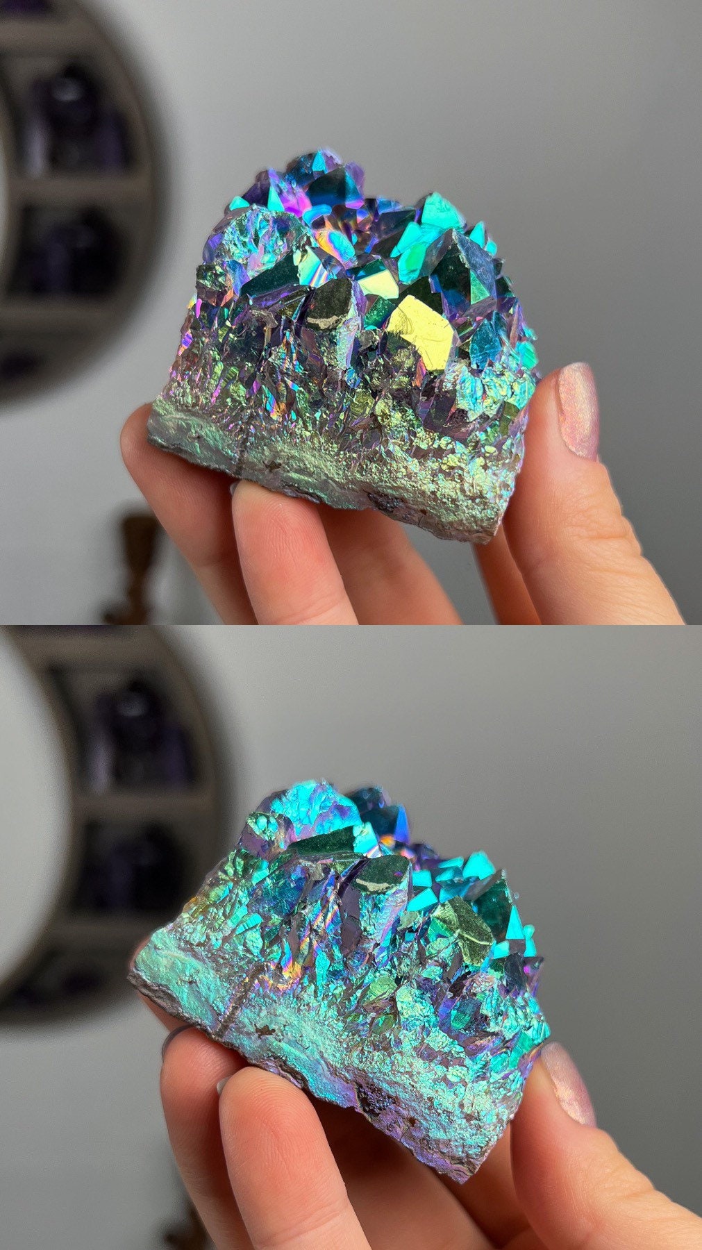 Rainbow Aura Amethyst Cluster