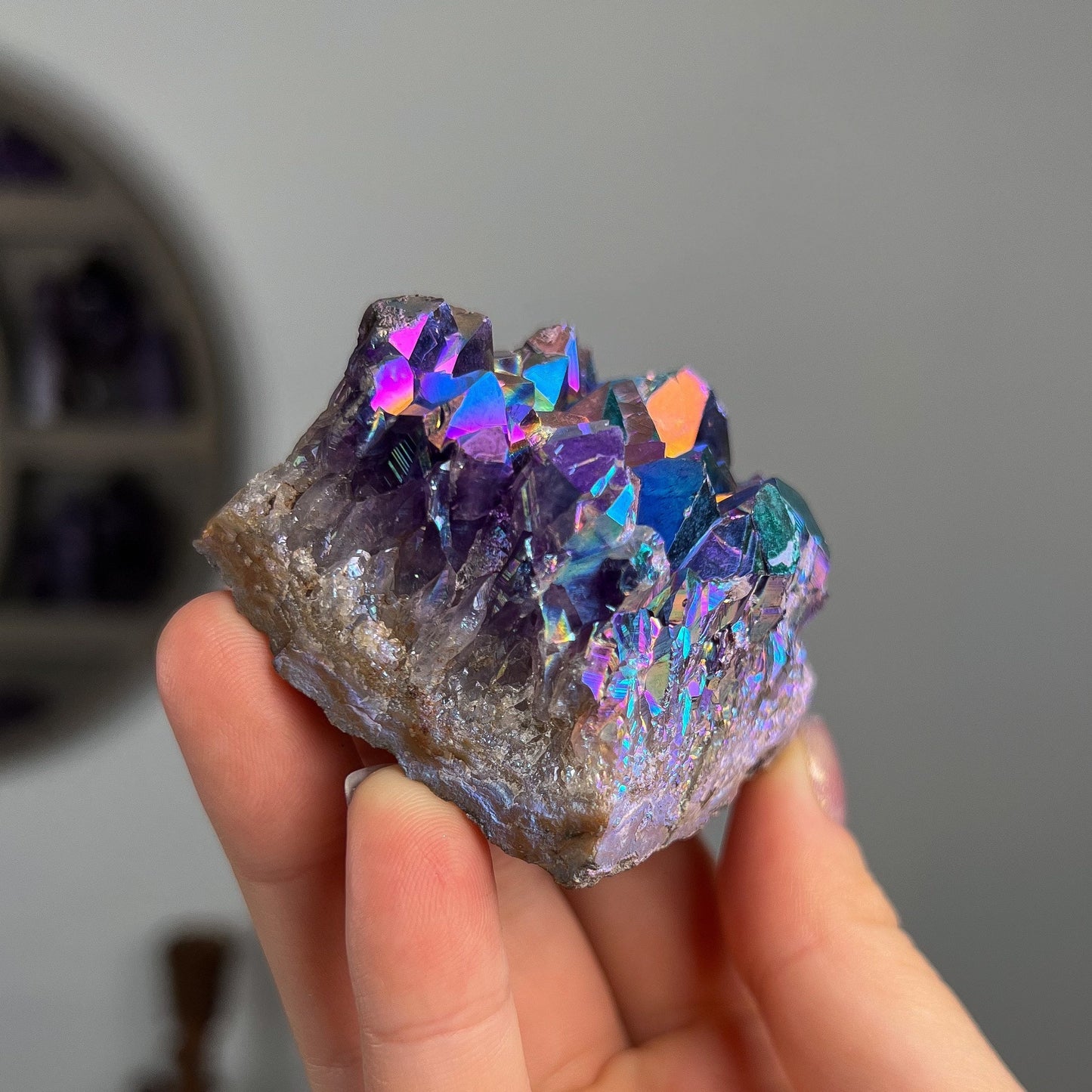 Rainbow Aura Amethyst Cluster