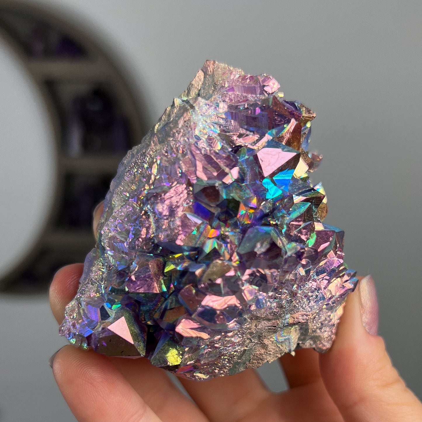 Rainbow Aura Amethyst Cluster