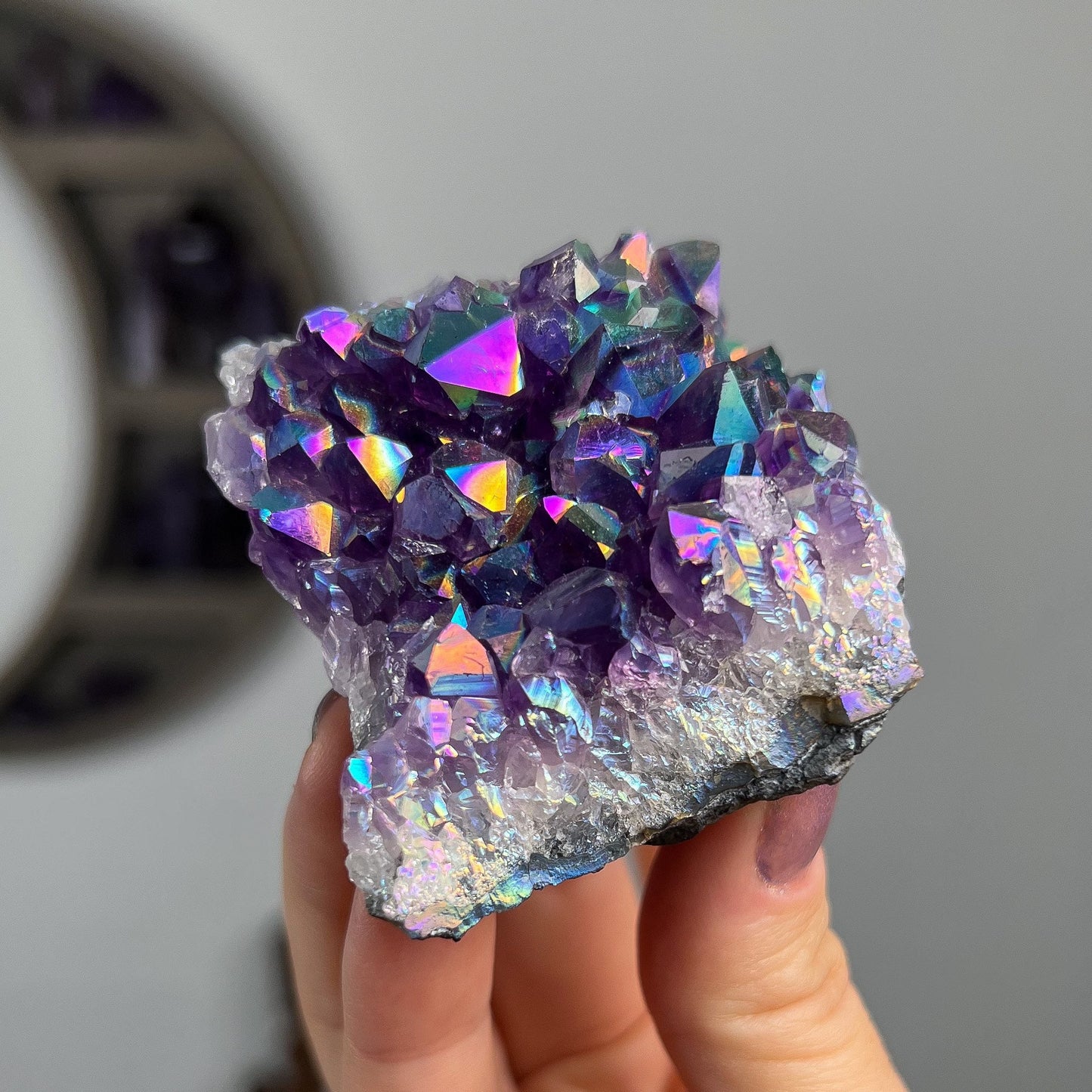 Rainbow Aura Amethyst Cluster