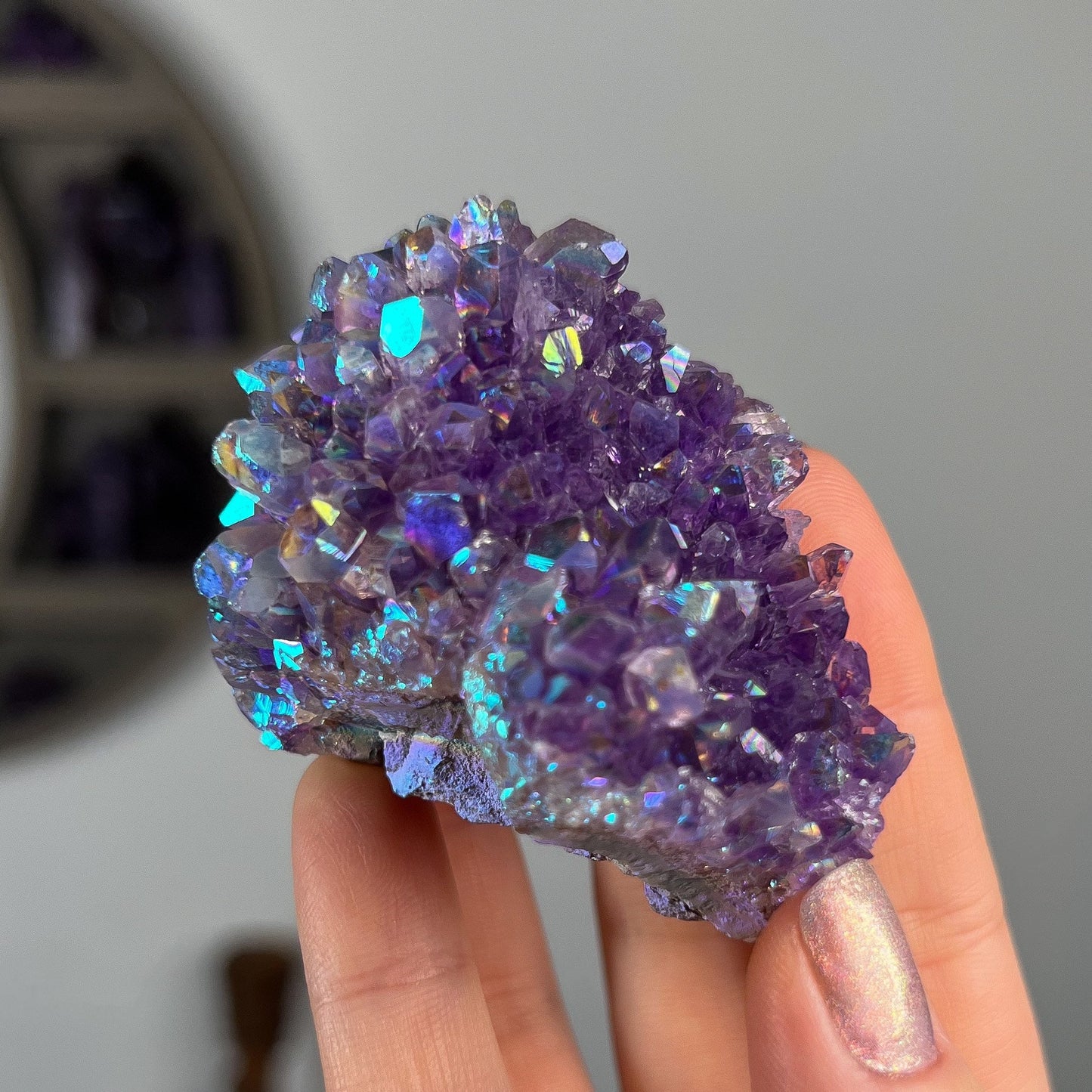 Rainbow Aura Amethyst Cluster