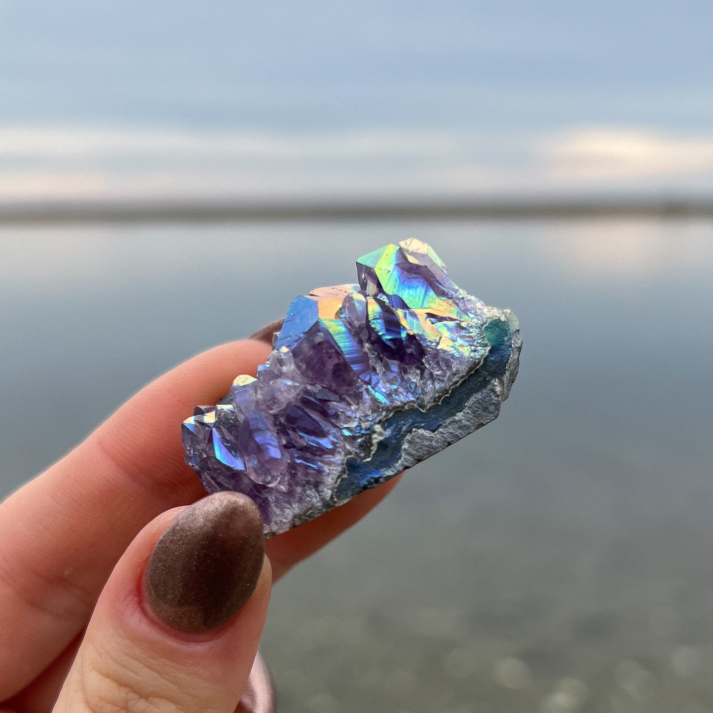 Rainbow Aura Amethyst Cluster