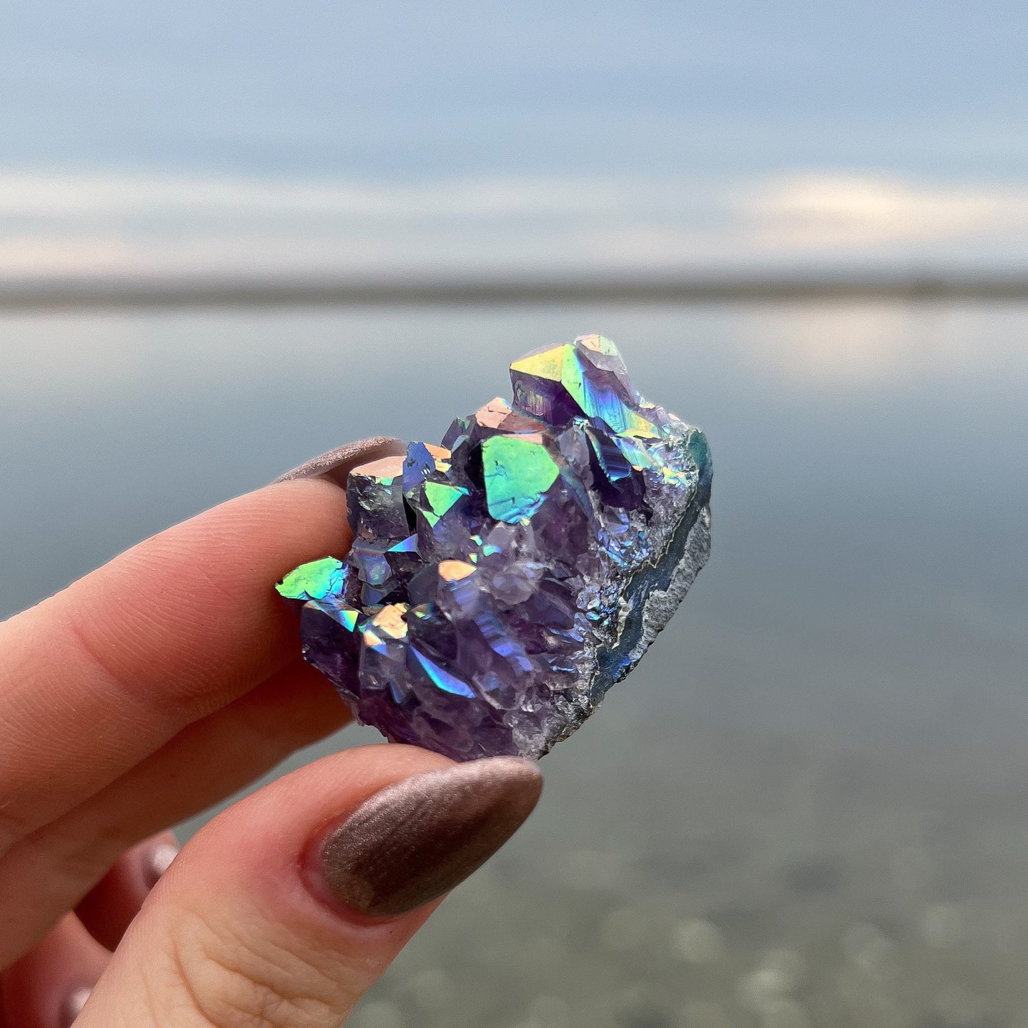 Rainbow Aura Amethyst Cluster