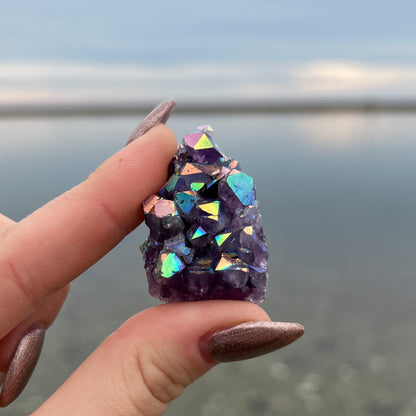 Rainbow Aura Amethyst Cluster