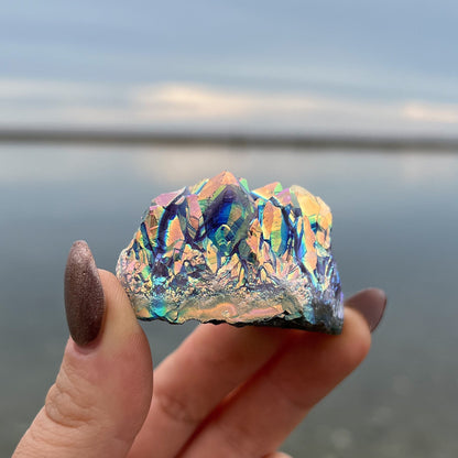 Rainbow Aura Amethyst Cluster