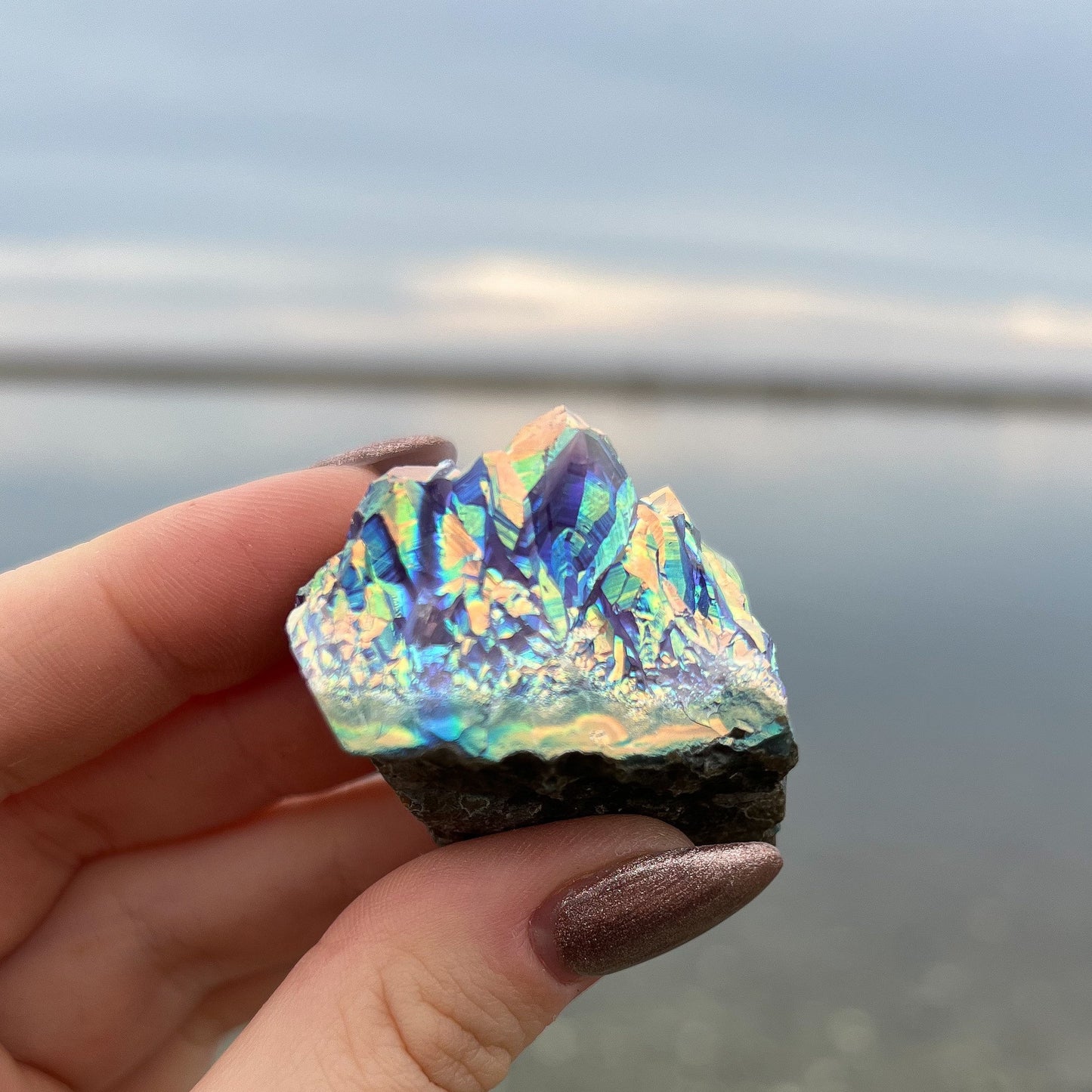 Rainbow Aura Amethyst Cluster